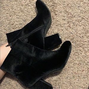 Black velvet high heel boots
